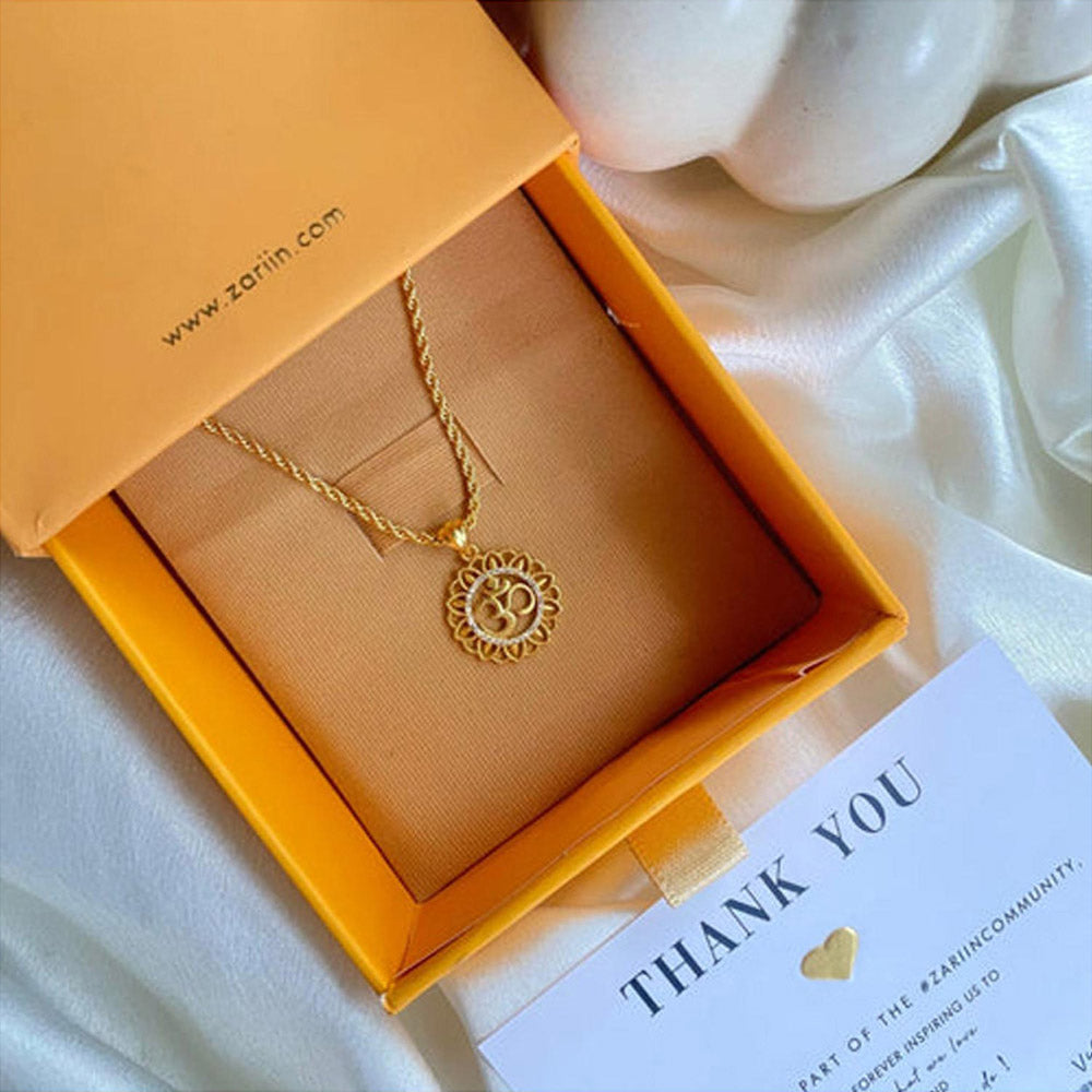ZARIIN Glory Of Om Pendant Necklace With Cubic Zircons
