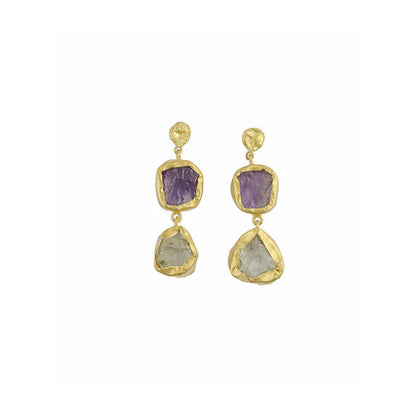 ZARIIN The Spirited Two Stone Gold Earrings With Amethys And Green Amethyst