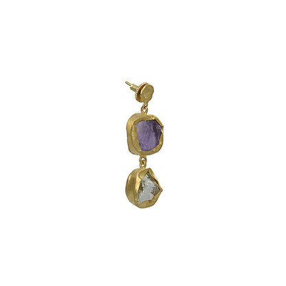 ZARIIN The Spirited Two Stone Gold Earrings With Amethys And Green Amethyst