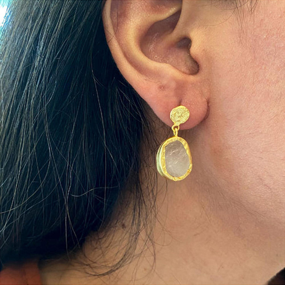 ZARIIN The Spirited One Gold Earrings With Rose Quartz