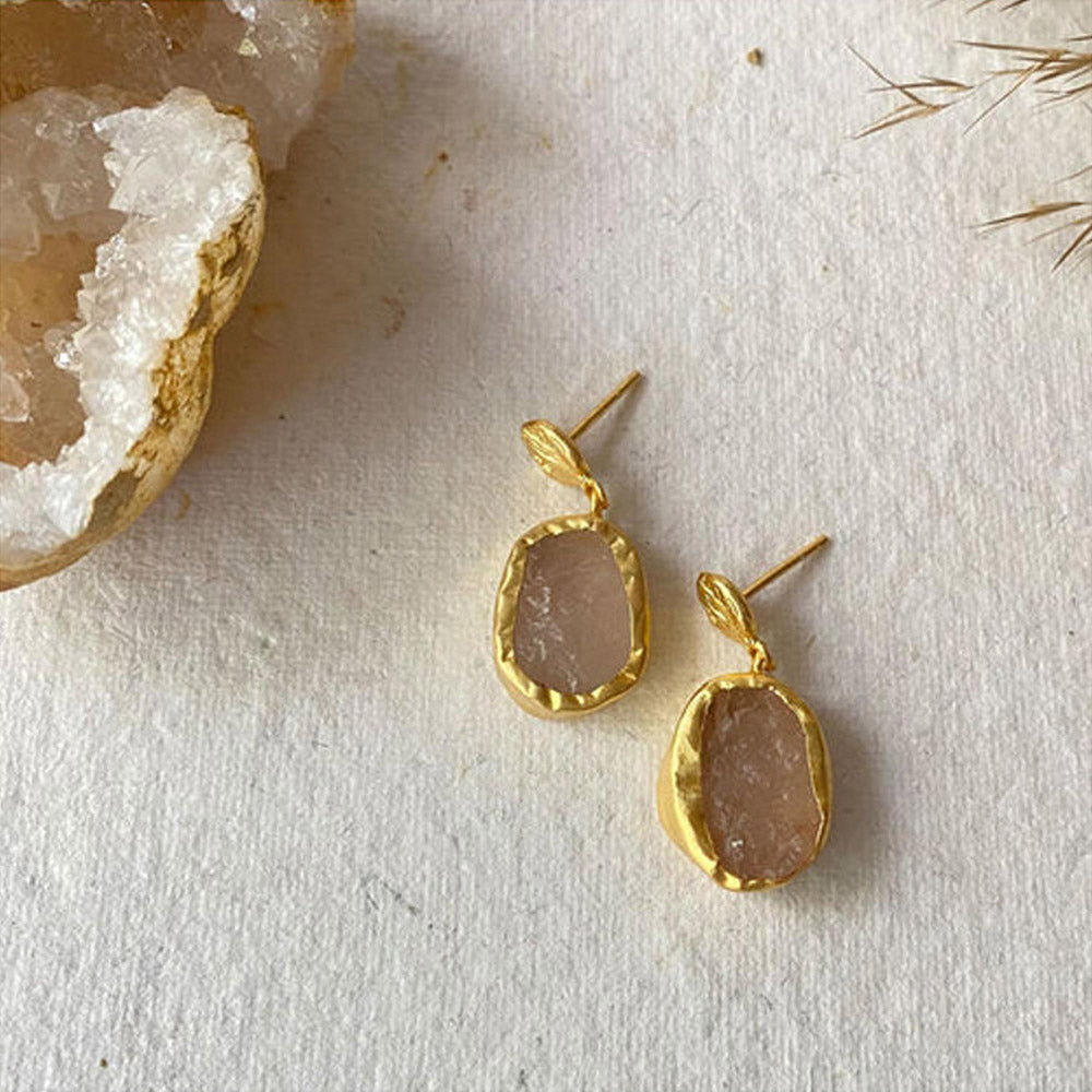 ZARIIN The Spirited One Gold Earrings With Rose Quartz