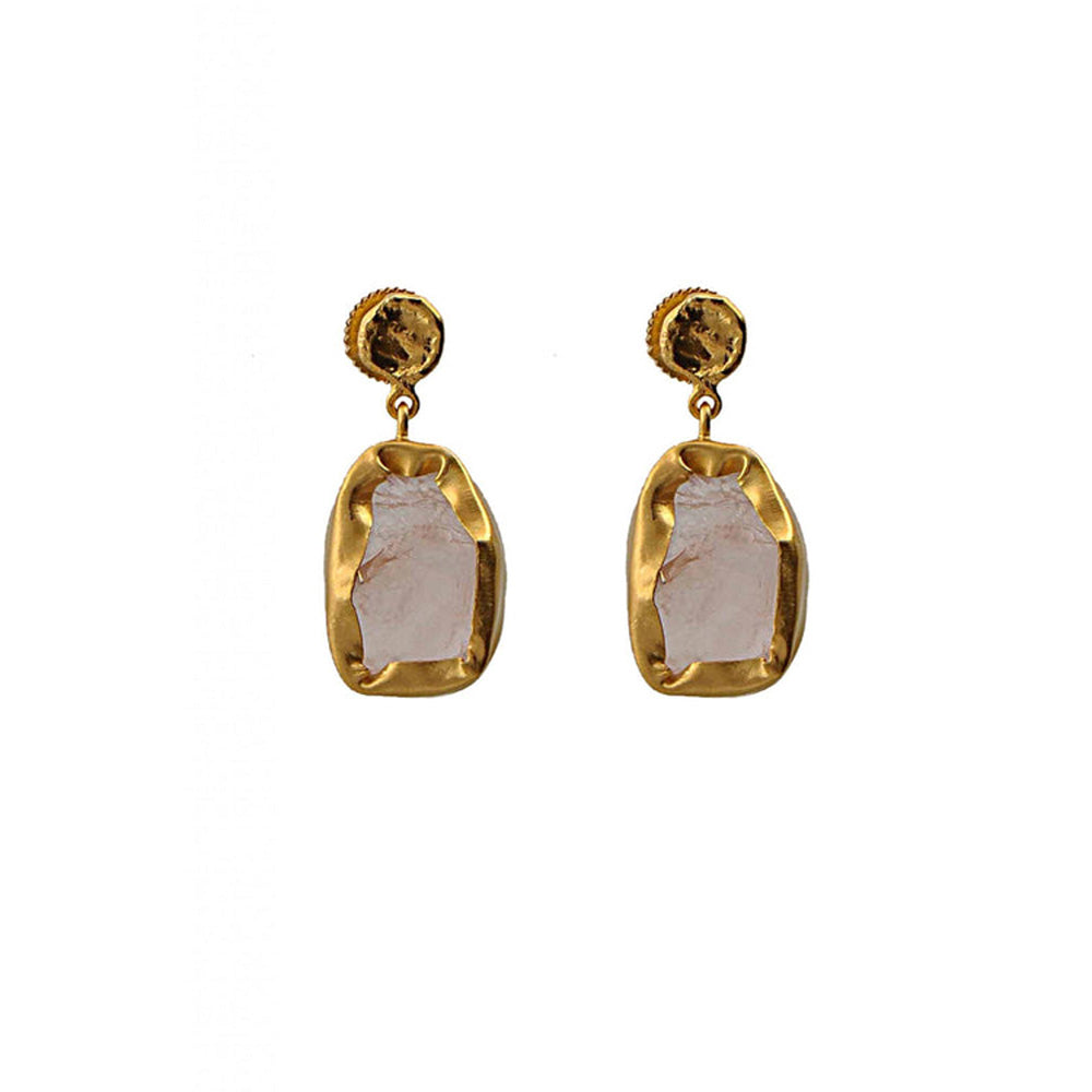 ZARIIN The Spirited One Gold Earrings With Rose Quartz