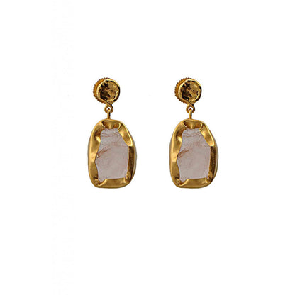 ZARIIN The Spirited One Gold Earrings With Rose Quartz