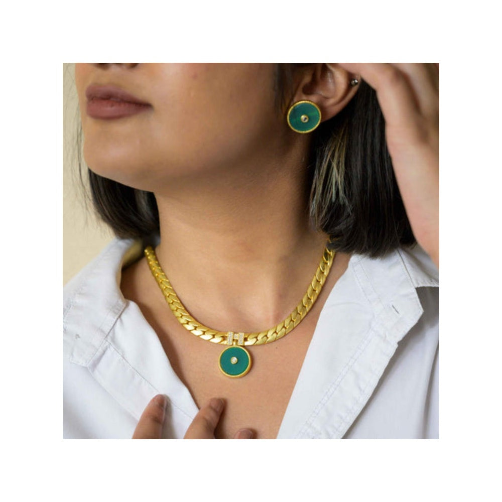 ZARIIN Modern Begum Green Onyx Link Necklace