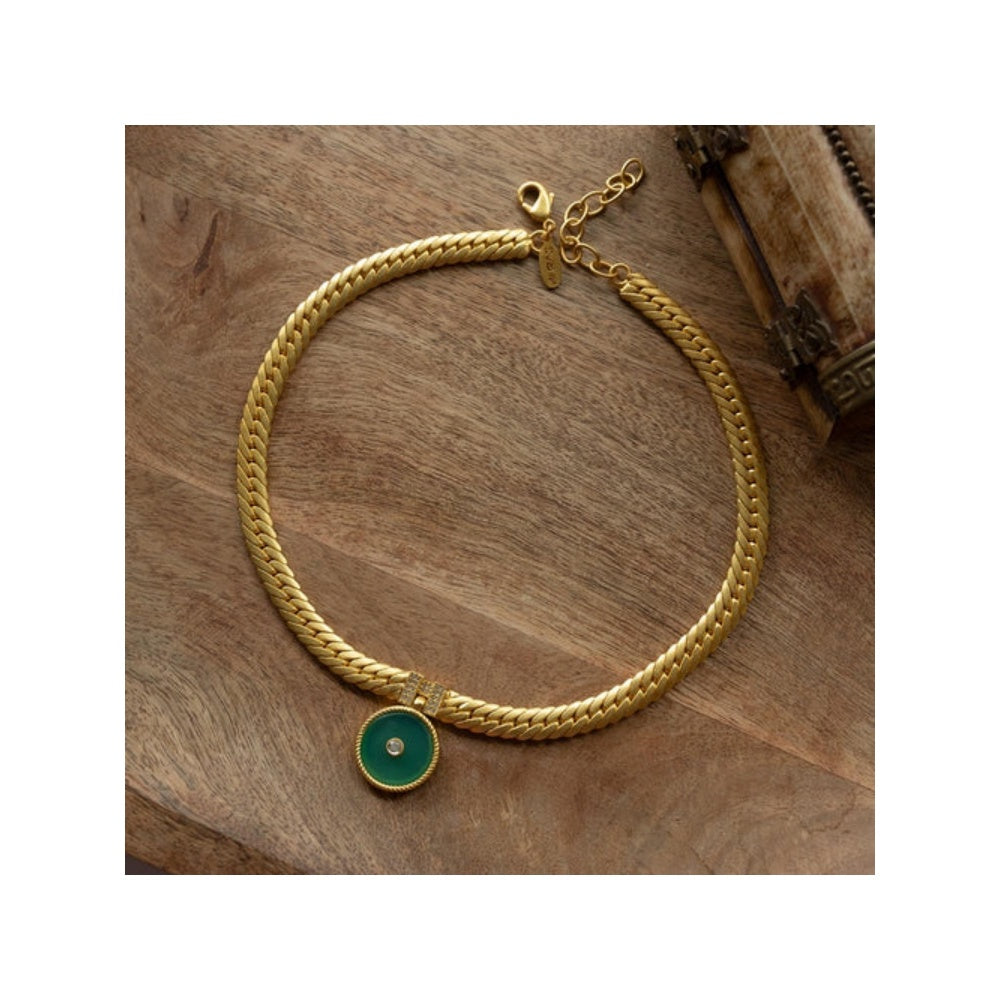 ZARIIN Modern Begum Green Onyx Link Necklace