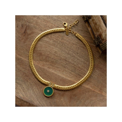 ZARIIN Modern Begum Green Onyx Link Necklace