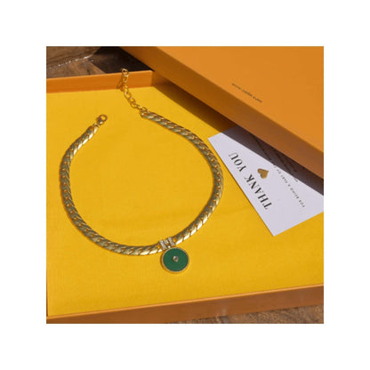 ZARIIN Modern Begum Green Onyx Link Necklace