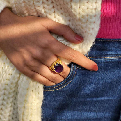 ZARIIN Amethyst Healing Ring For Calmness And Good Health