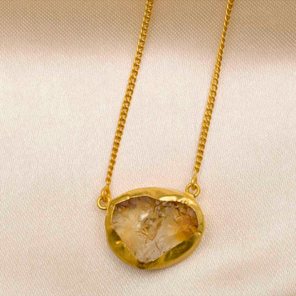 ZARIIN A Touch Of Citrine Stone Gold Necklace, For Success And Good Luck