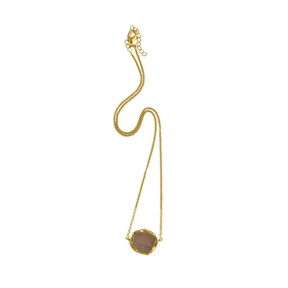 ZARIIN A Touch Of Rose Quartz Stone Gold Necklace