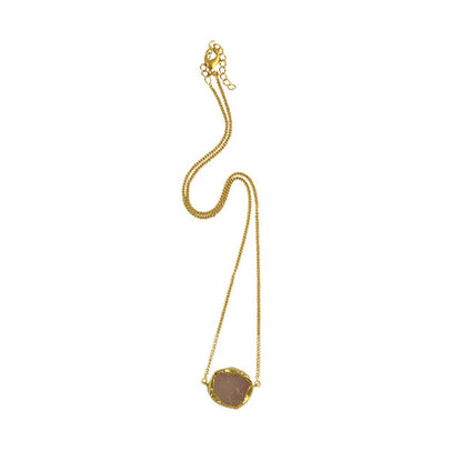 ZARIIN A Touch Of Rose Quartz Stone Gold Necklace