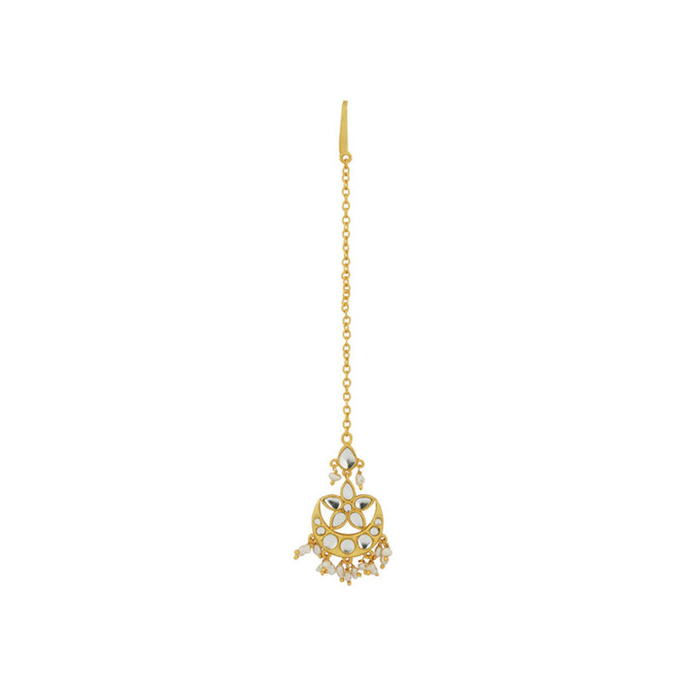 ZARIIN Chaand Phool Maang Teeka With Mirror Polki And Pearls