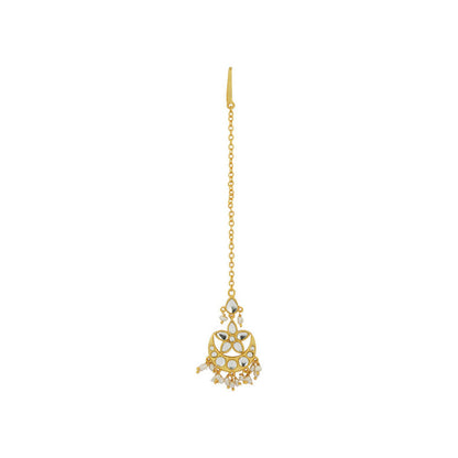 ZARIIN Chaand Phool Maang Teeka With Mirror Polki And Pearls