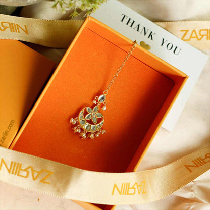 ZARIIN Chaand Phool Maang Teeka With Mirror Polki And Pearls