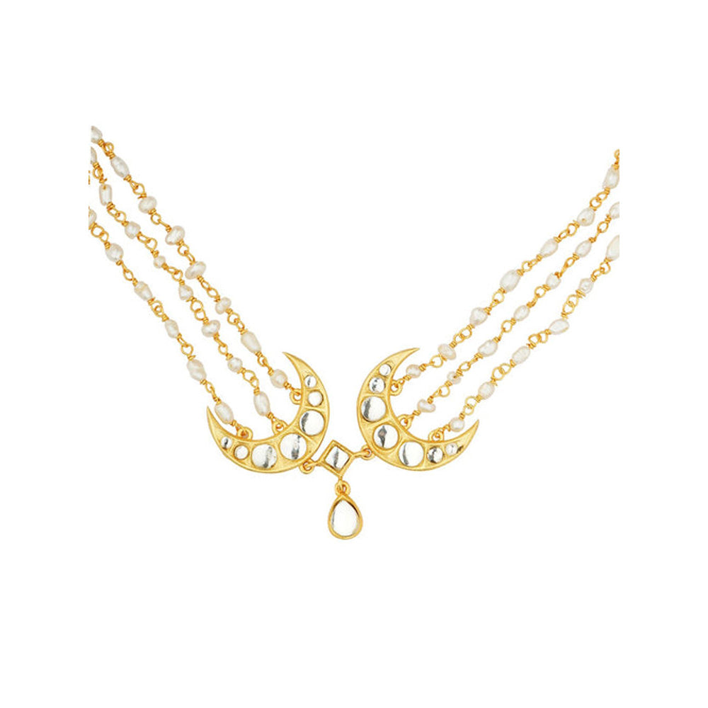 ZARIIN Chaand Roop Choker Necklace With Mirror Polki And Pearls