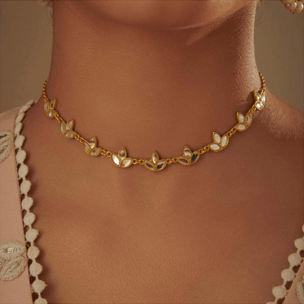 ZARIIN Padma Necklace With Mirror Polki