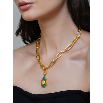 ZARIIN Tigris Charm Tiger Link Necklace With Malachite