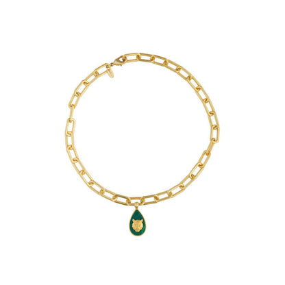 ZARIIN Tigris Charm Tiger Link Necklace With Malachite