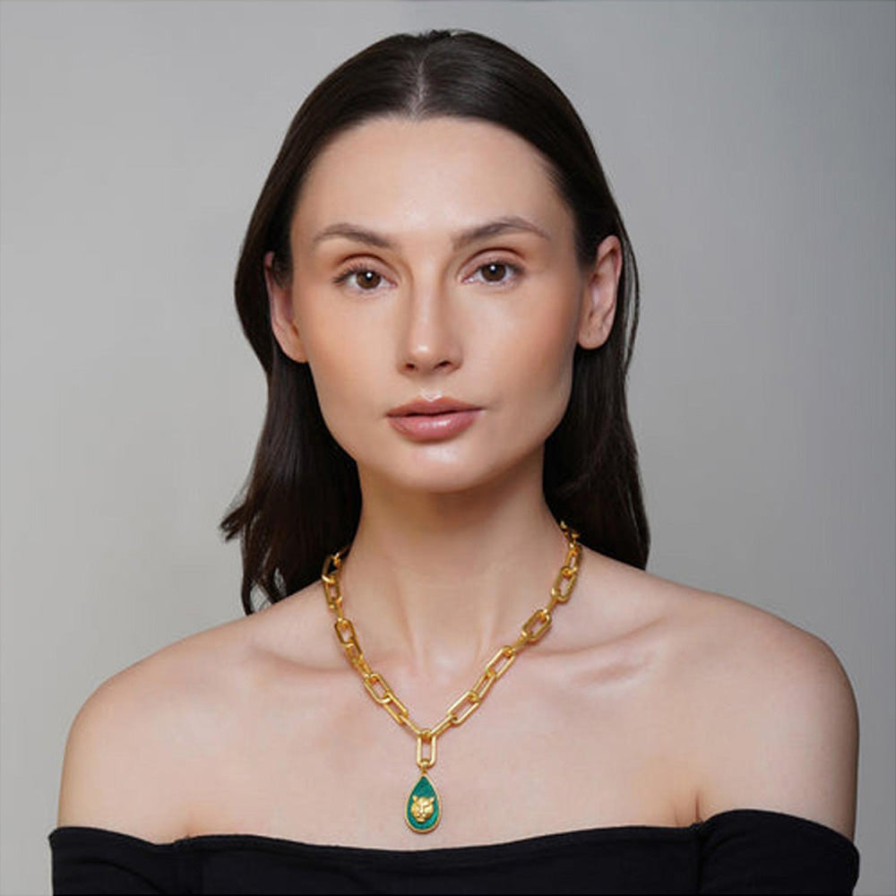 ZARIIN Tigris Charm Tiger Link Necklace With Malachite