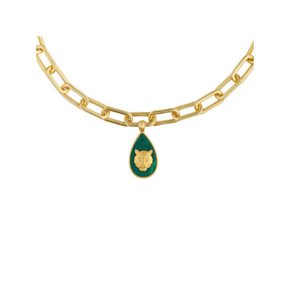 ZARIIN Tigris Charm Tiger Link Necklace With Malachite