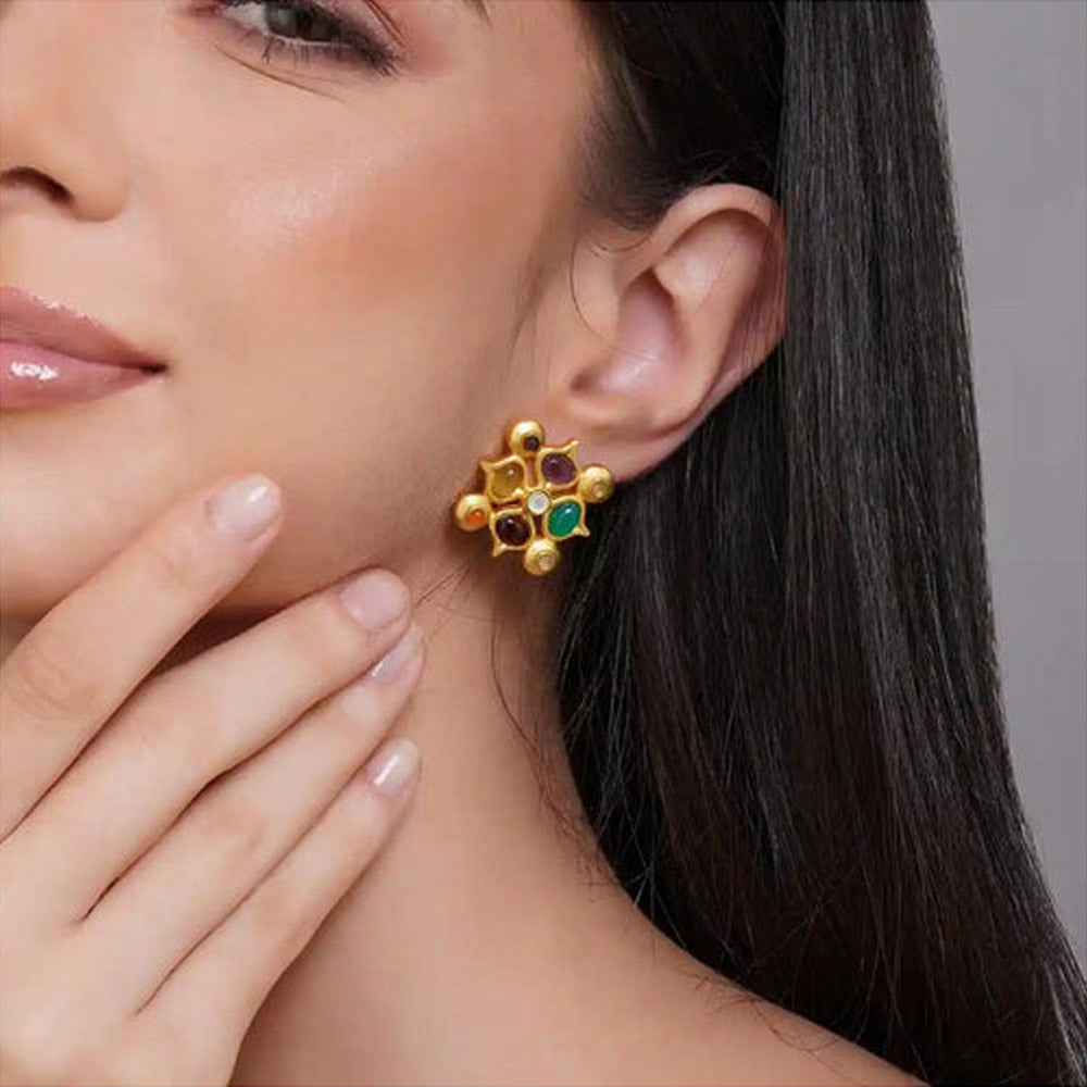 ZARIIN Power Of Nine Navratan Stud Earrings
