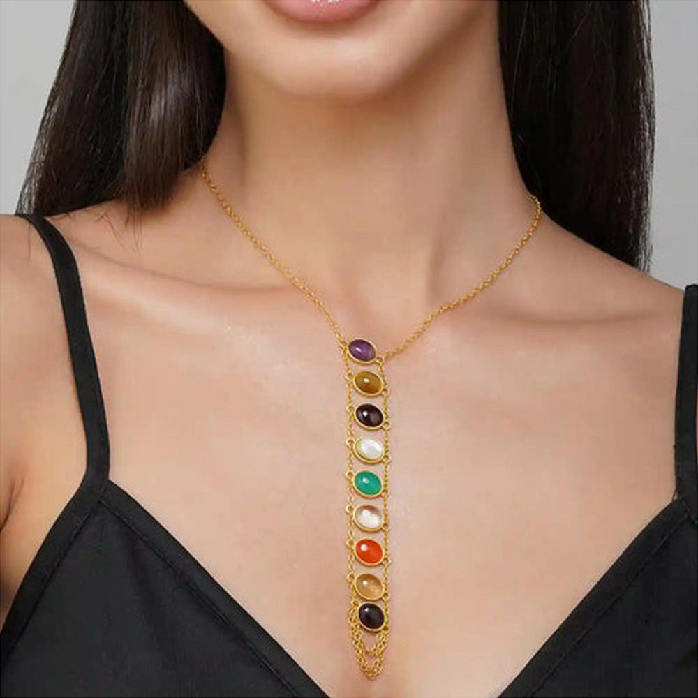 ZARIIN Power Within Navratan Lariat Necklace