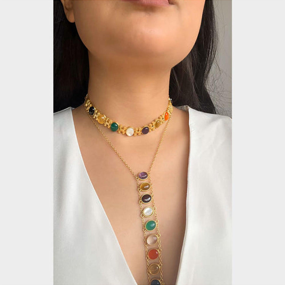 ZARIIN Power Within Navratan Lariat Necklace