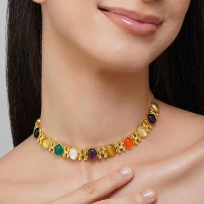 ZARIIN Power Moves Navratna Choker Necklace