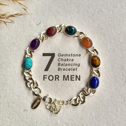 ZARIIN 7 Gemstones Chakra Balancing Bracelet, Silver Plated, For Men