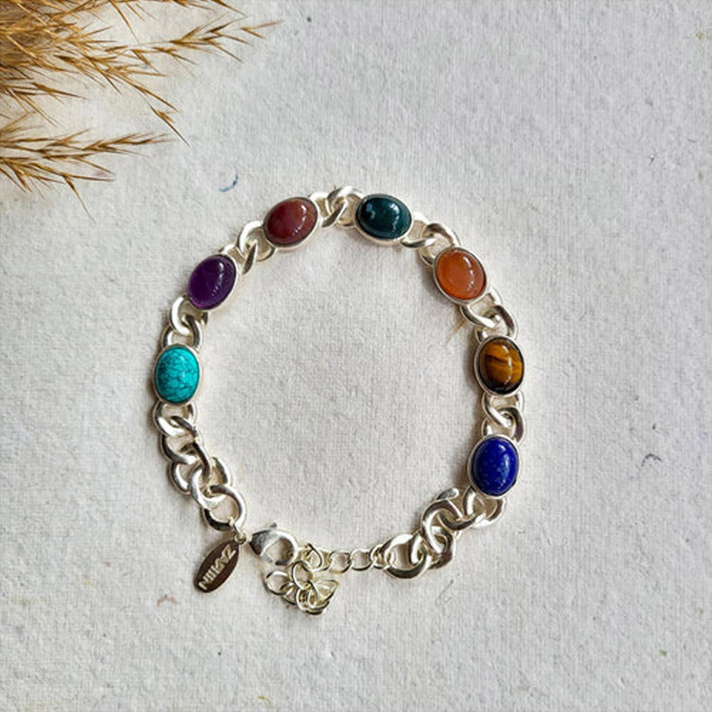 ZARIIN 7 Gemstones Chakra Balancing Bracelet, For Men Set Of 2