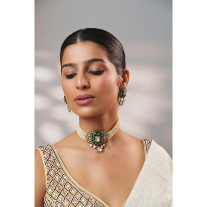 Zevar By Geeta Kayra Green Polki Choker with Pair Of Earrings