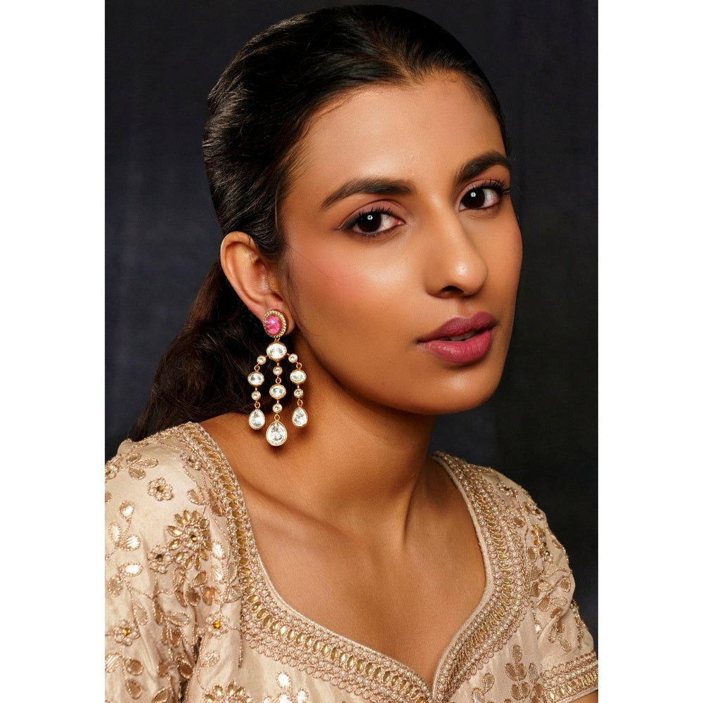 Zevar By Geeta Aaru Pink Moissanite Danglers Earrings