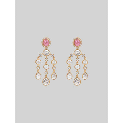 Zevar By Geeta Aaru Pink Moissanite Danglers Earrings