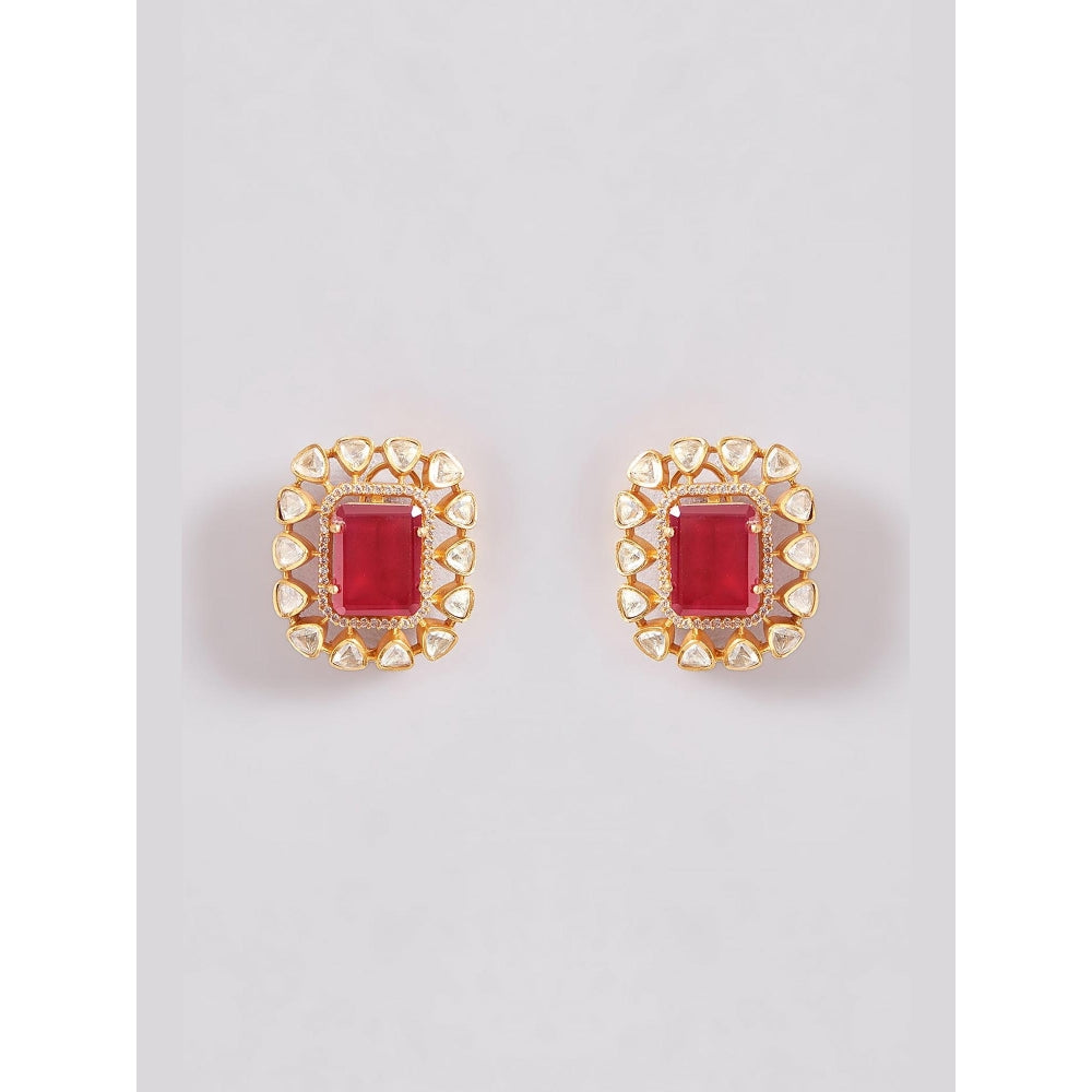 Zevar By Geeta Aarna Moissanite Red Necklace with Pair Of Earrings