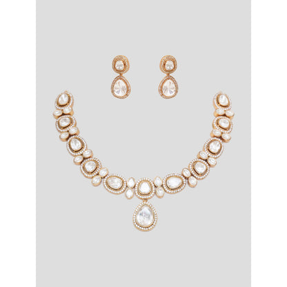 Zevar By Geeta Gold Rabiya Moissanite Necklace with Pair Of Earrings