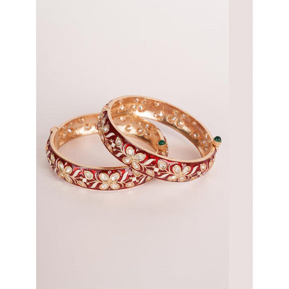 Zevar By Geeta Golden Femina Red Kundan Meenakari Bangles