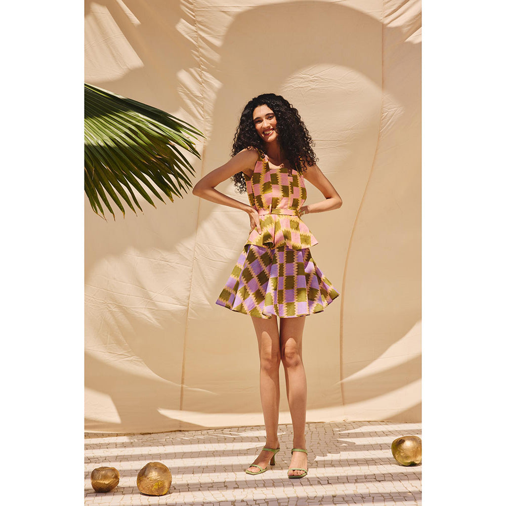 Zip by Payal & Zinal Pop Blocks Printed Top with Skirt and Belt (Set of 3)