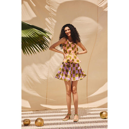 Zip by Payal & Zinal Pop Blocks Printed Top with Skirt and Belt (Set of 3)