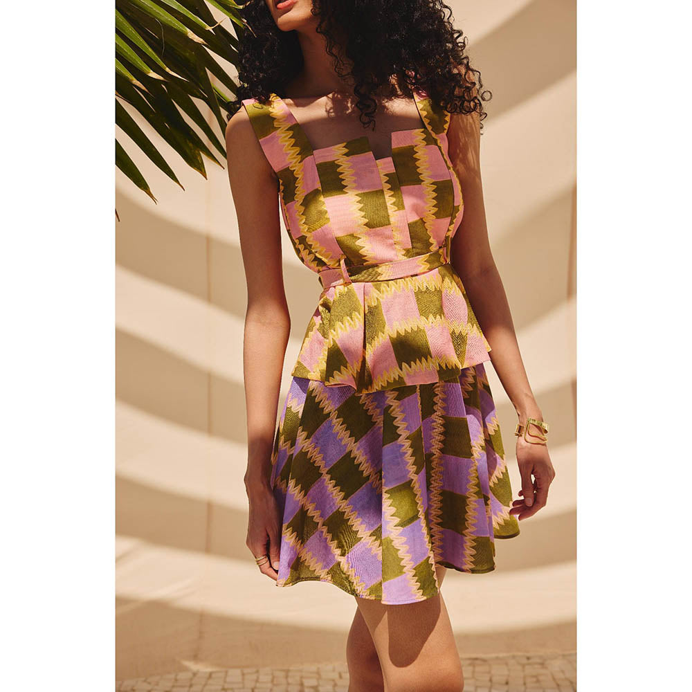 Zip by Payal & Zinal Pop Blocks Printed Top with Skirt and Belt (Set of 3)