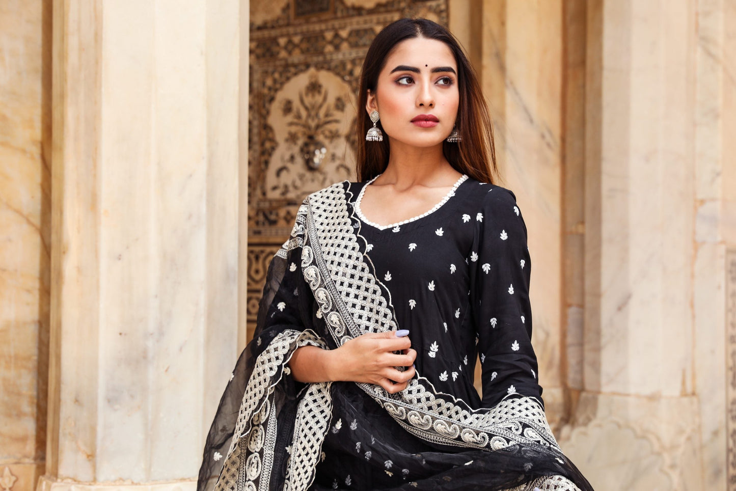 Hairat Black Anarkali Set