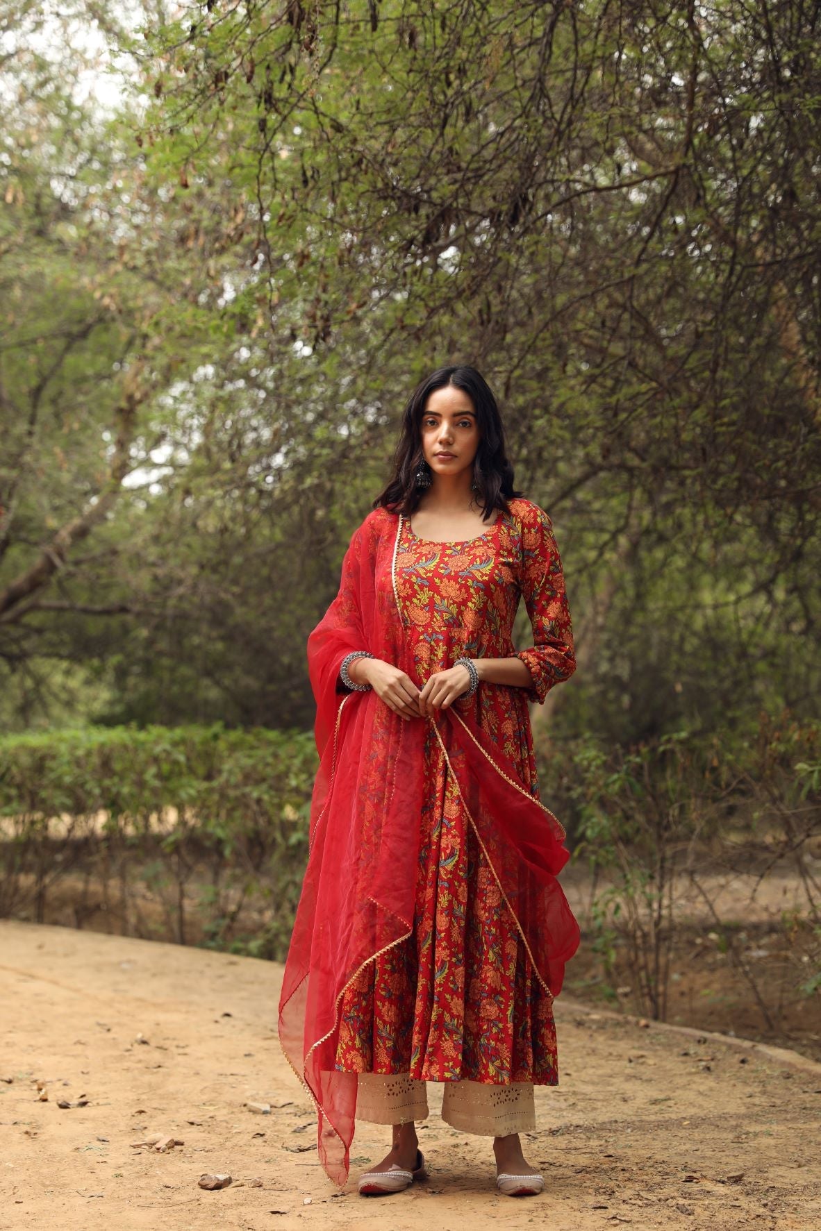 Sufi Red Anarkali Set