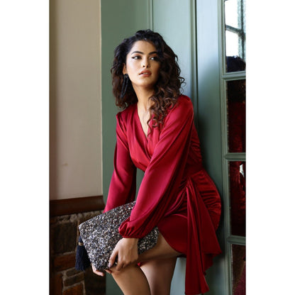 AlterEGO Inaya Satin Silk Overlap Mini Dress