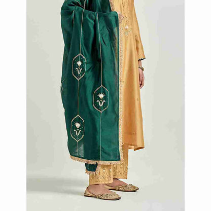 Anantaa by Roohi Trehan Dark Green Silk Chanderi Embroidered Dupatta with Gota