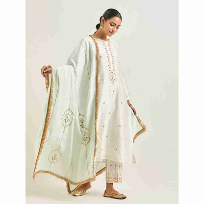 Anantaa by Roohi Trehan Pastel Green Silk Chanderi Embroidered Dupatta with Gota