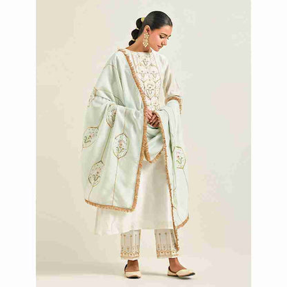 Anantaa by Roohi Trehan Pastel Green Silk Chanderi Embroidered Dupatta with Gota