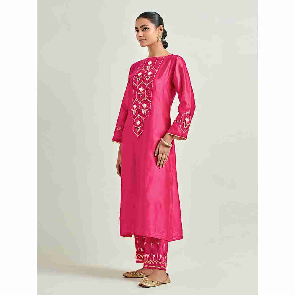 Anantaa by Roohi Trehan Magenta Hand Embroidered Silk Chanderi Kurta with Gota
