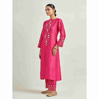 Anantaa by Roohi Trehan Magenta Hand Embroidered Silk Chanderi Kurta with Gota