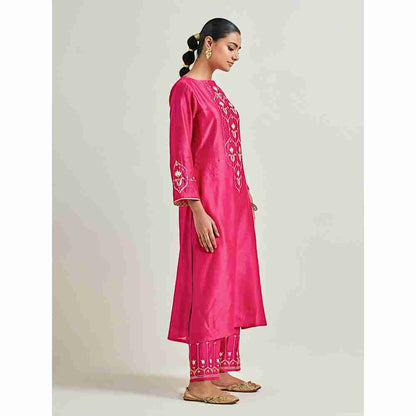 Anantaa by Roohi Trehan Magenta Hand Embroidered Silk Chanderi Kurta with Gota