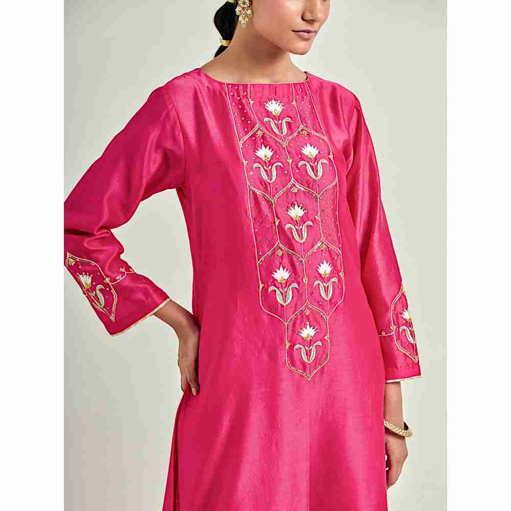 Anantaa by Roohi Trehan Magenta Hand Embroidered Silk Chanderi Kurta with Gota