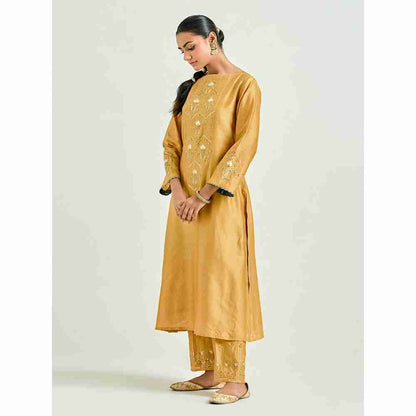 Anantaa by Roohi Trehan Mustard Hand Embroidered Silk Chanderi Kurta with Gota